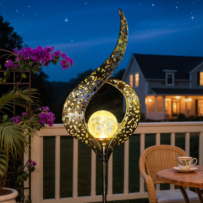 HOMEIMPRO Outdoor Garden Solar Lights Stake Waterproof, Mothers Day Gifts Mom, Crackle Glass Metal Flower LED Yard Art Ornaments Lights for Pathway, Lawn or Courtyard,Gardening Gifts Women (Bronze) - Image 1